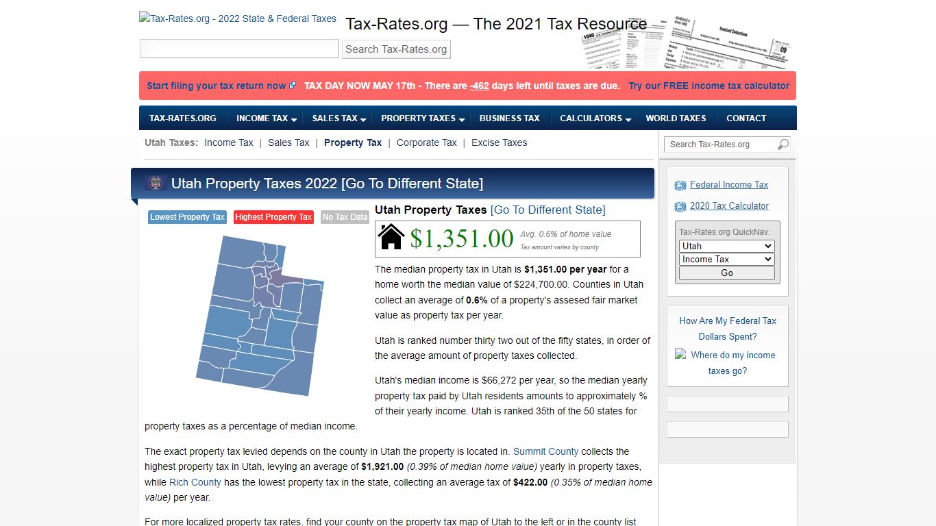 Utah Property Taxes By County - 2022 - Tax-Rates.org